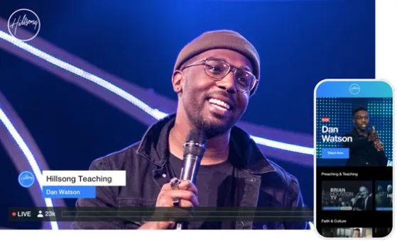 Man on microphone live streaming worship services