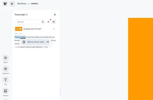The Vimeo video editor, and the Transcript feature with an AI-generated script in editing.
