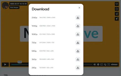 A popup window shows various options for outputting a video file, starting with 2160p.