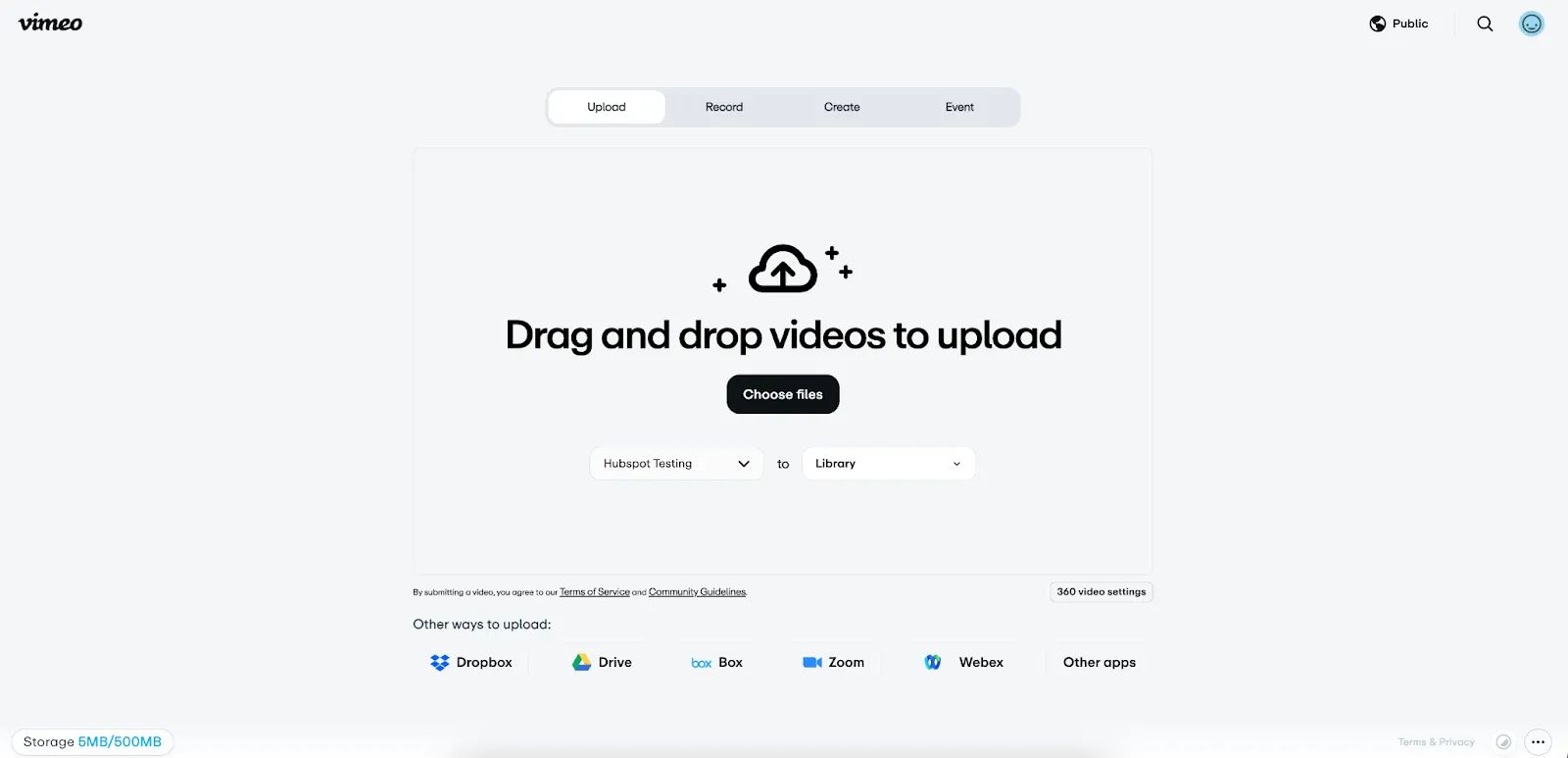 Vimeo upload a video