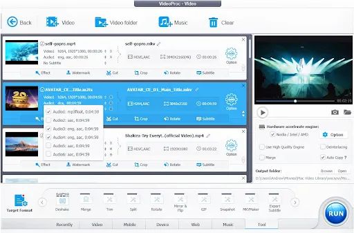 A screenshot of the VideoProc software converting an MKV file