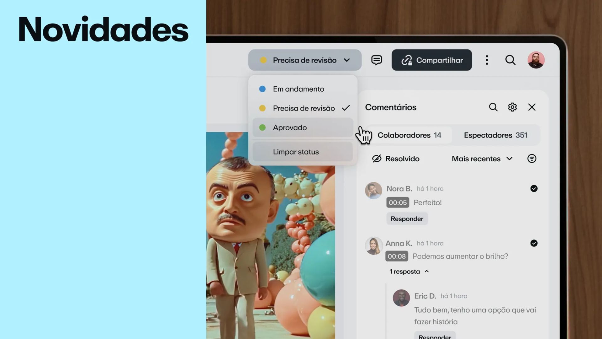 Tela de laptop mostrando a interface do Vimeo Review