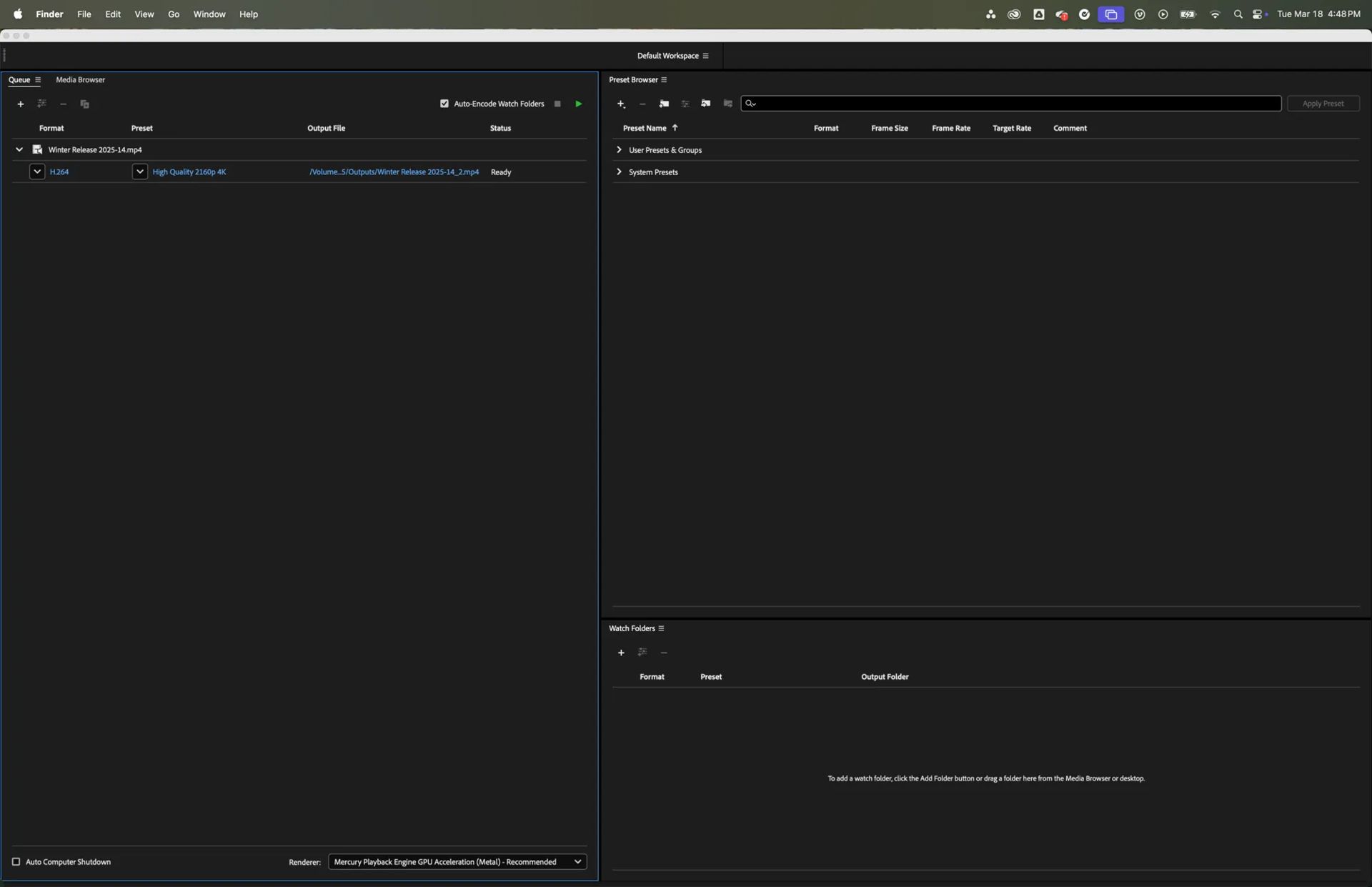 Adobe Media Encoder green button
