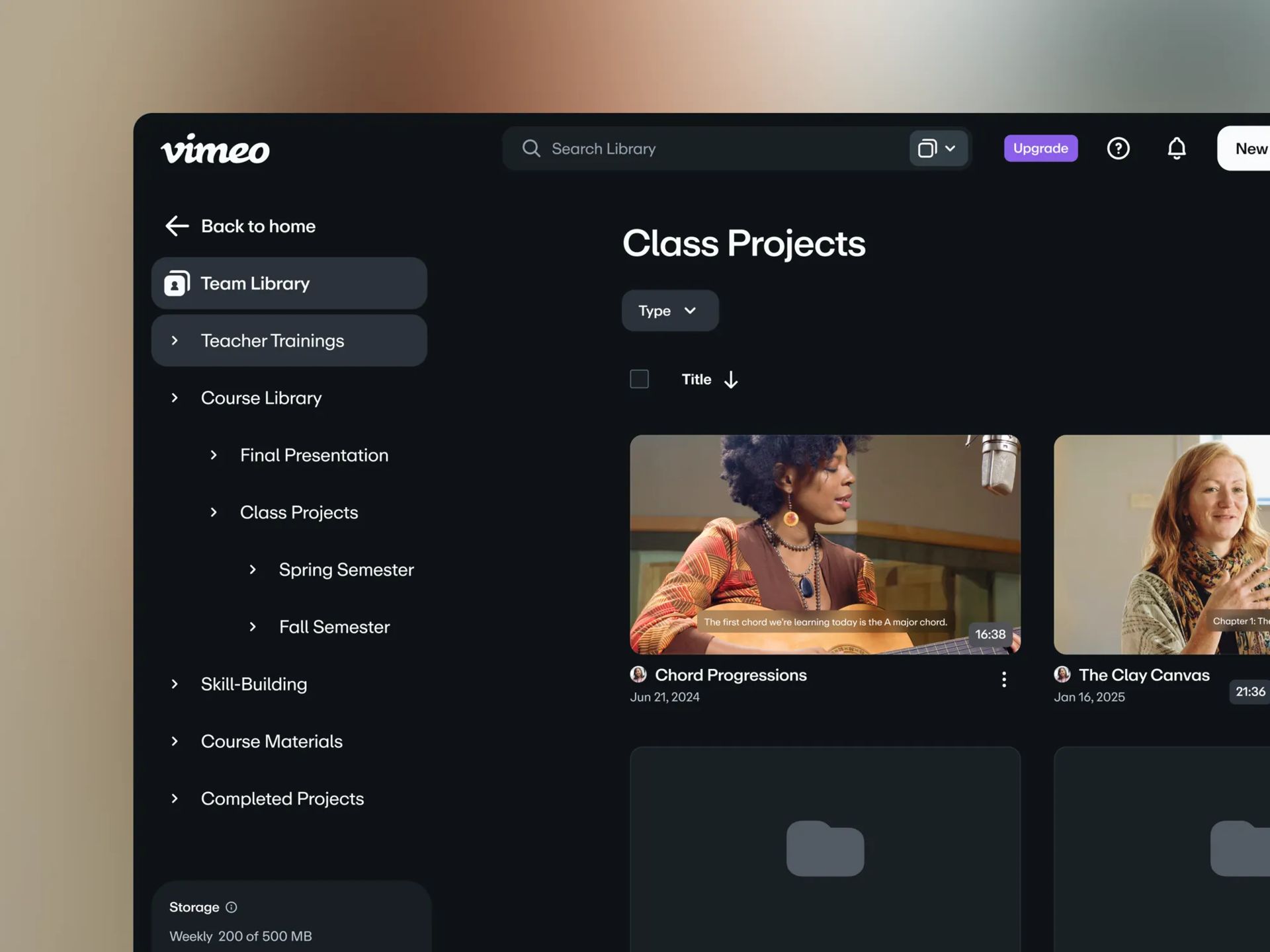 Vimeo video library of class projects