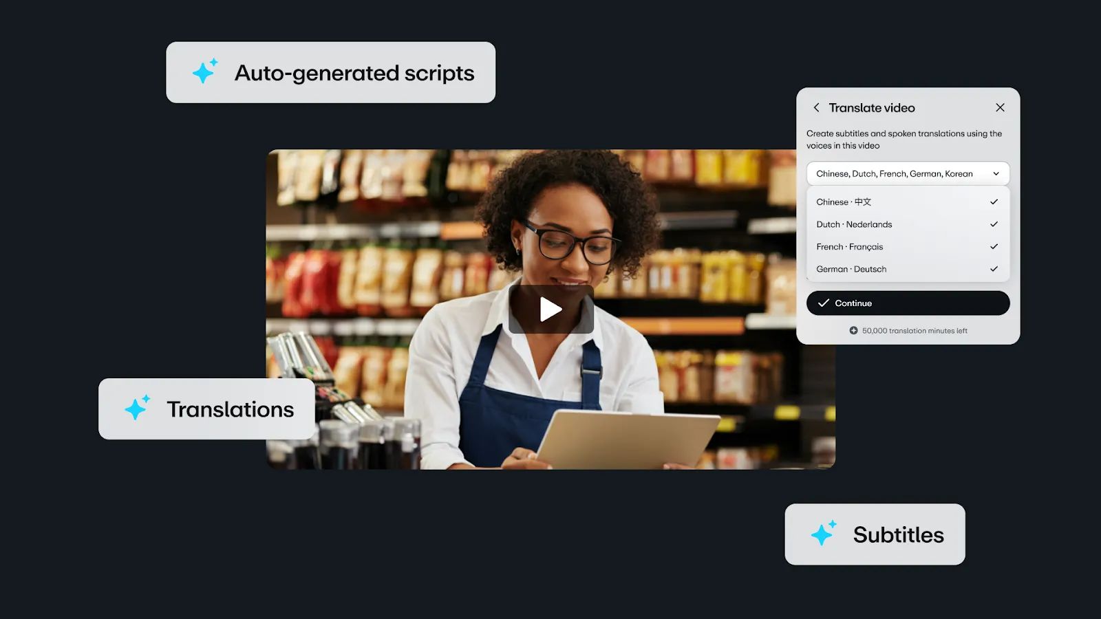 Vimeo AI tools including auto generated scripts and translations