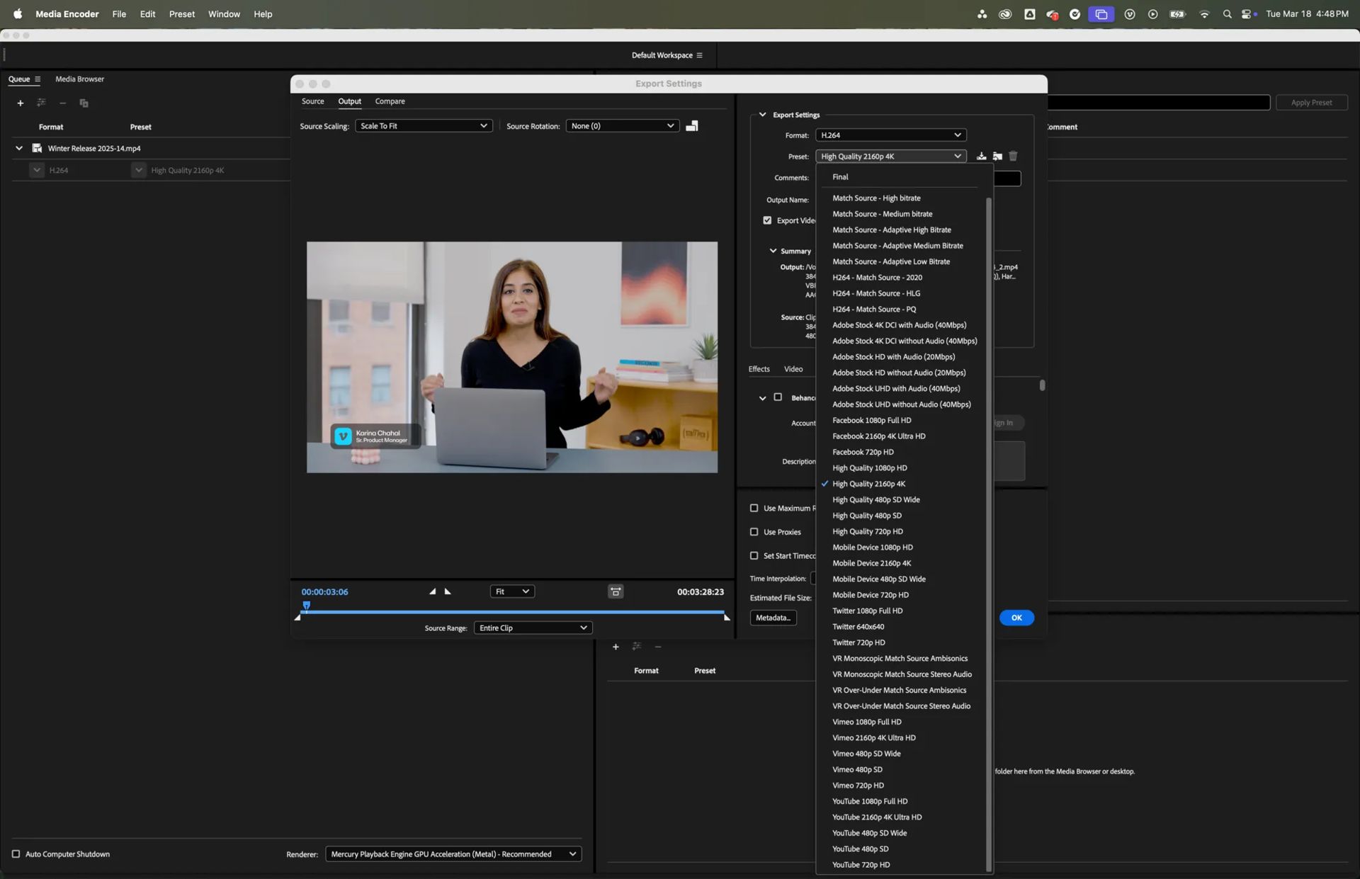 Adobe Media Encoder video presets