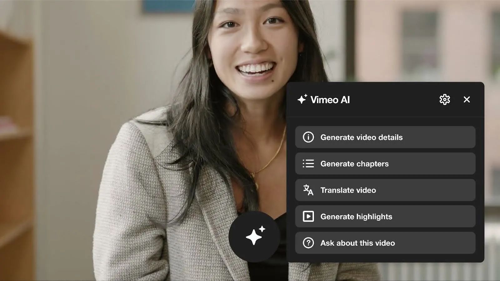 Vimeo AI modal showing option to generate video details