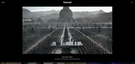 The Nomad homepage begins with a video from the Dune Part Two film.