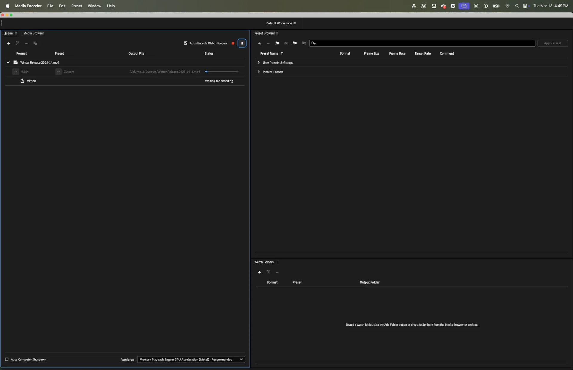 Adobe Media Encoder converting video