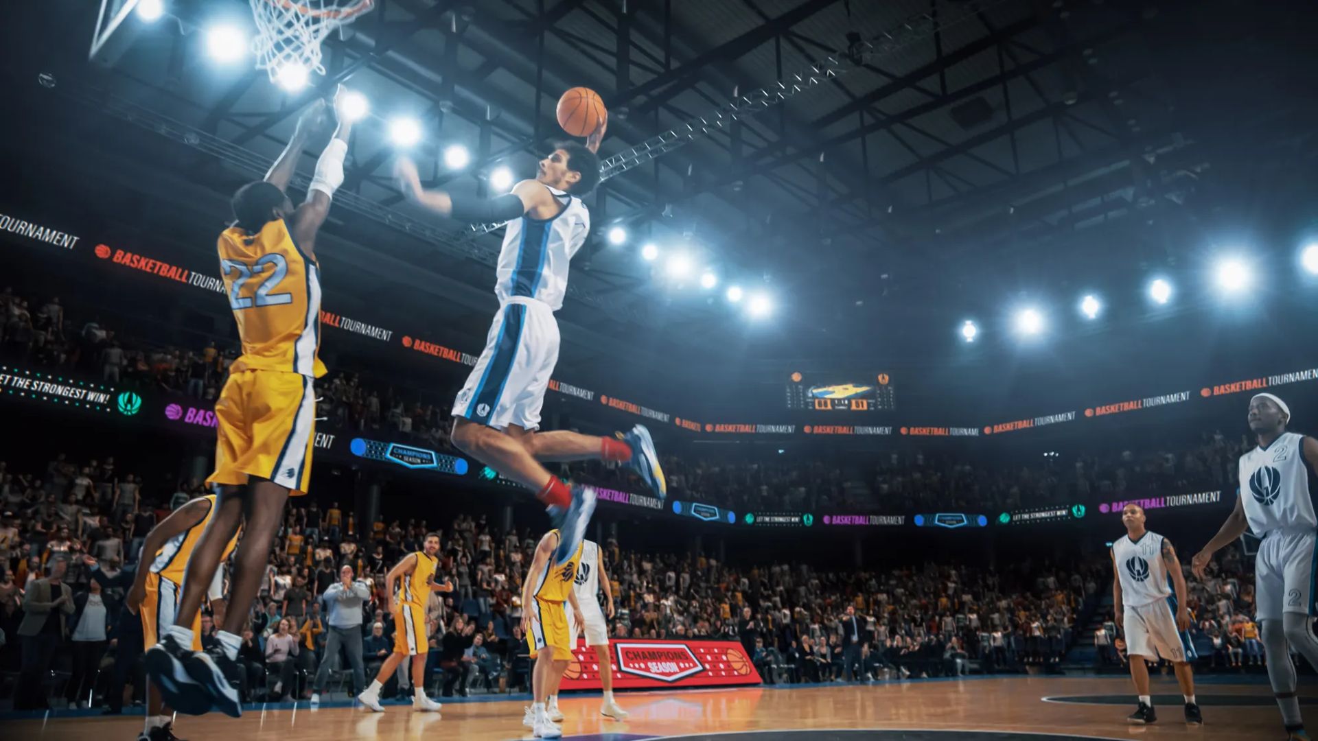 Basketball player making a dunk