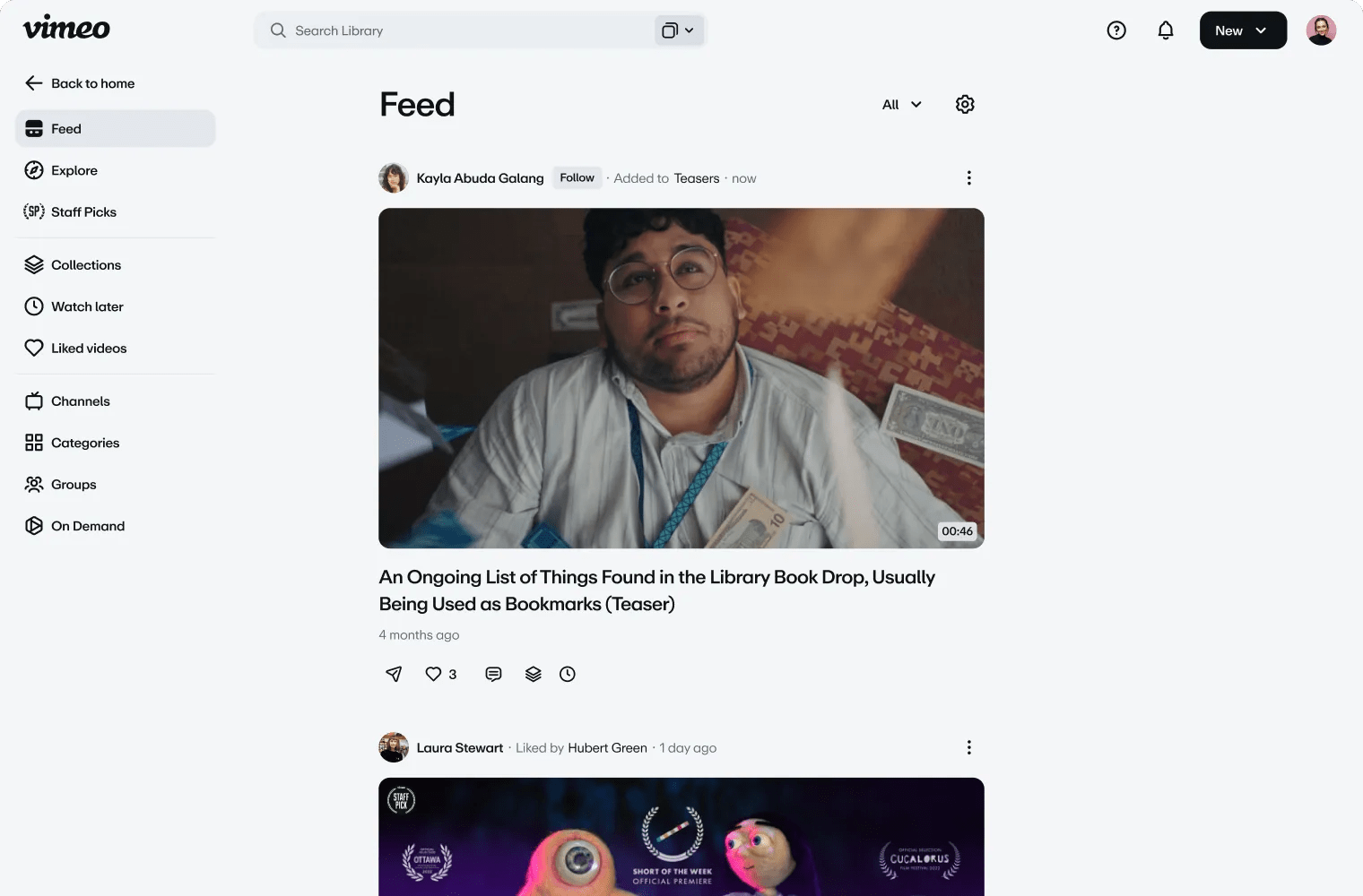 Vimeo streaming watch and feed