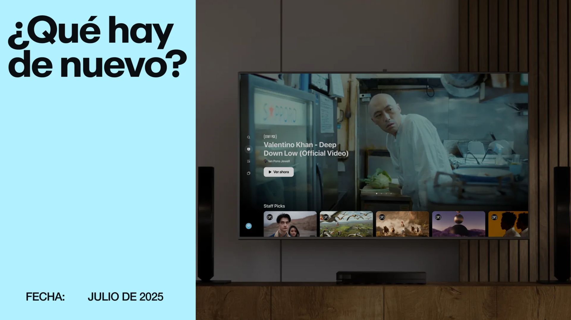 La aplicación de Vimeo para Apple TV en la pantalla de un televisor 