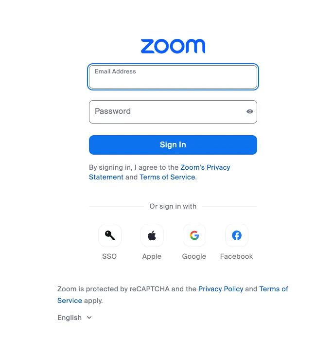 Zoom log in or sign in page