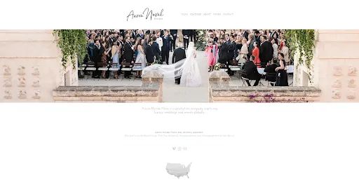 Aaron Novak’s portfolio site begins with a full-width image from a grand wedding.