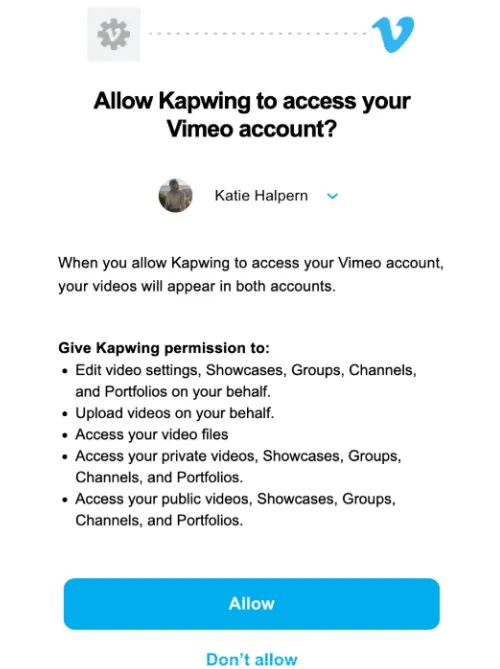 Connect Kapwing and Vimeo modal