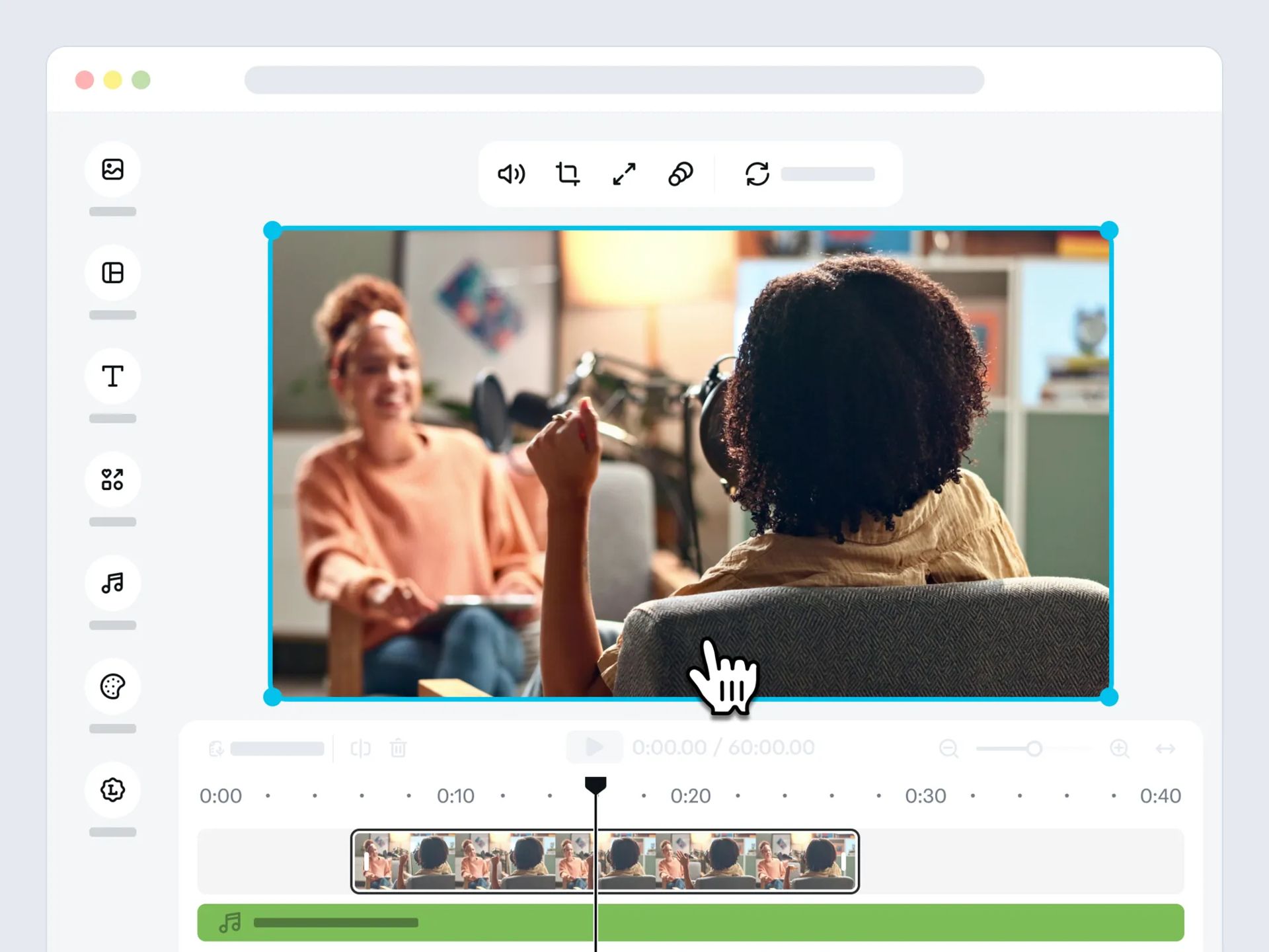 Video editing interface showing timeline transitions