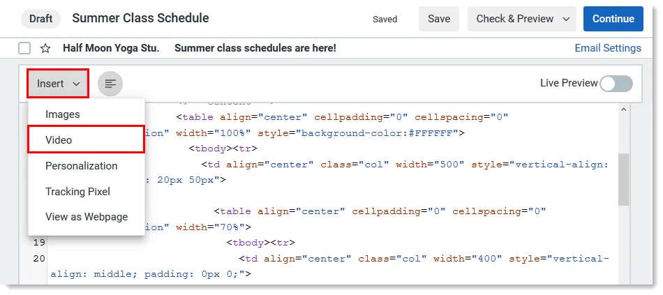 Constant Contact video embed insert code