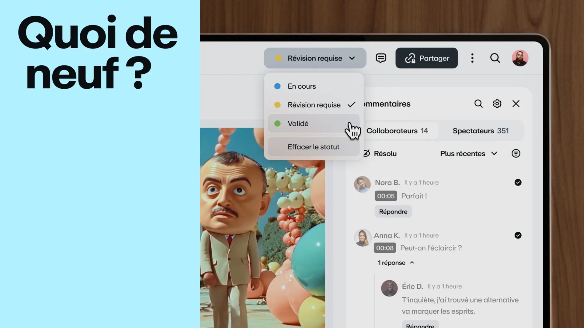 Écran de l'ordinateur portable affichant l'interface utilisateur de Vimeo Review