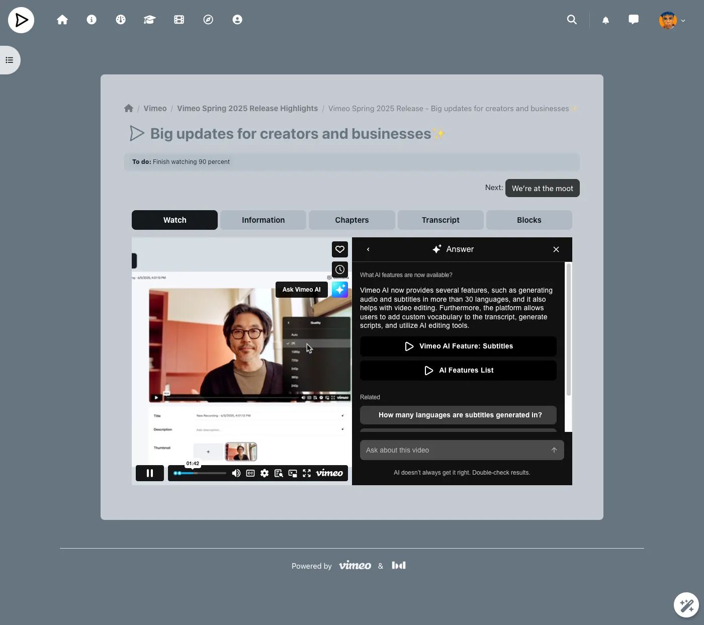 Bring Vimeo’s full power into Moodle.