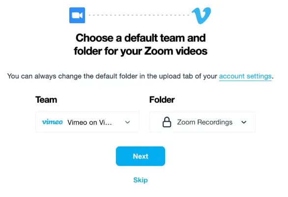 Connecting Zoom and Vimeo folder for videos