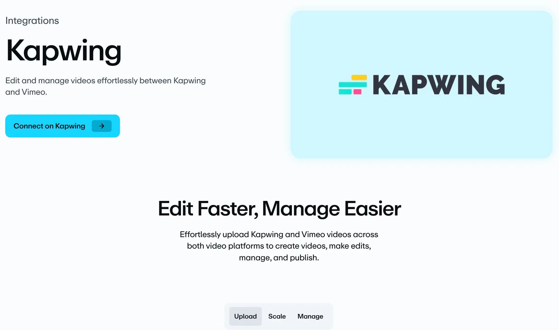 Vimeo integration page with Kapwing
