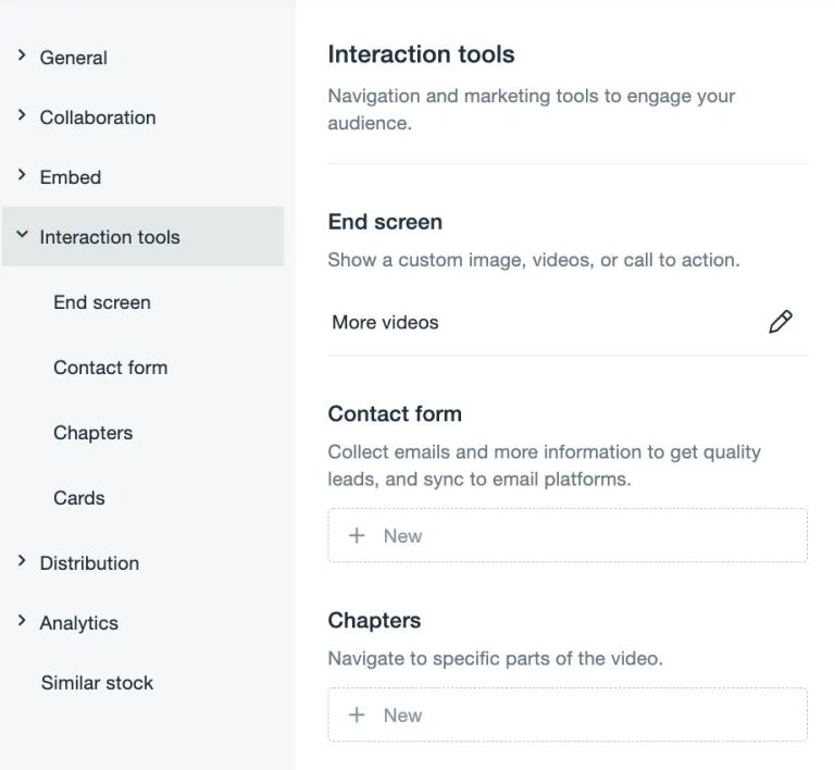 Head to the Interaction tools tab of your Vimeo video’s settings.