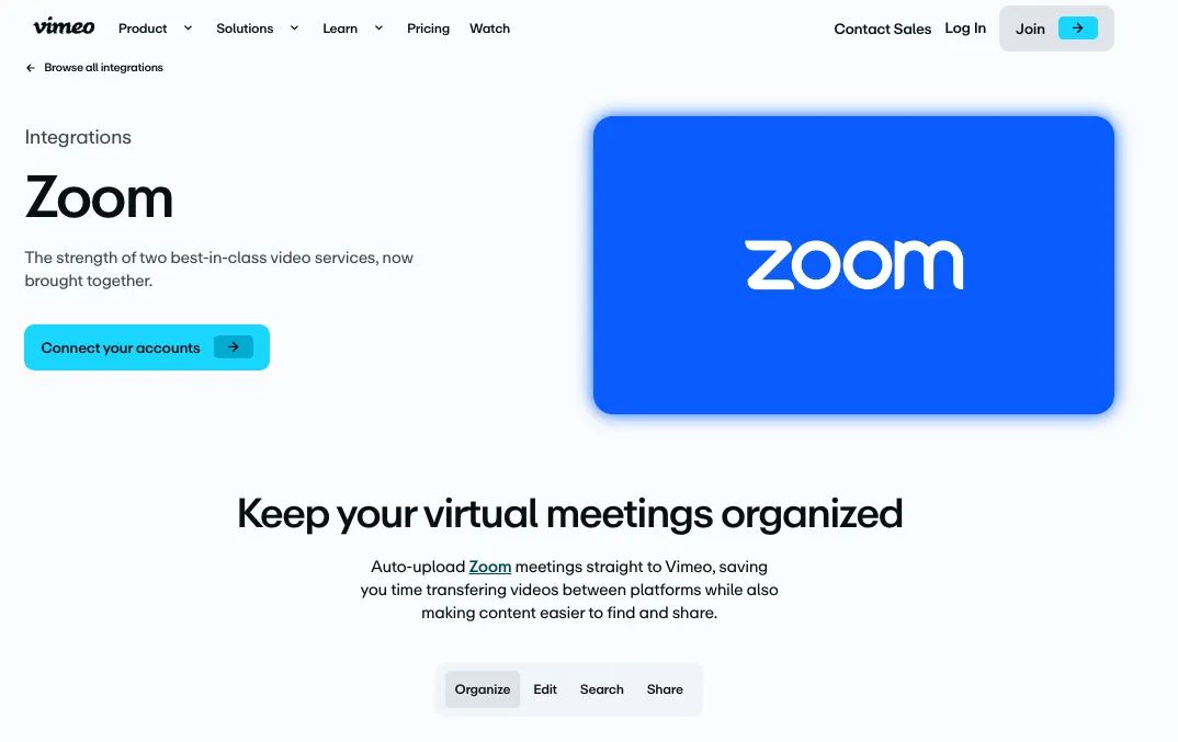 Vimeo Zoom integration to upload videos and share