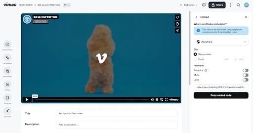The “Loop” option in Vimeo’s video editor.