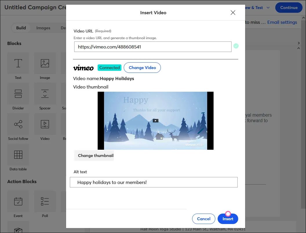 Insert Vimeo video in Constant Contact