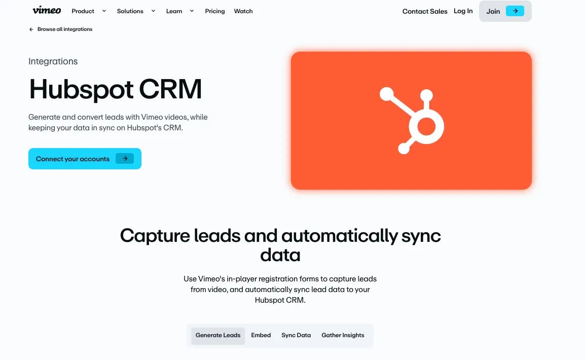 Vimeo's integration with HubSpot CRM