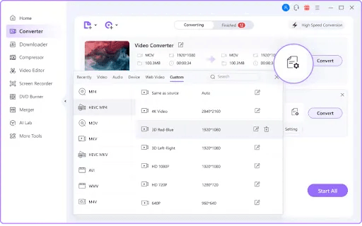  A screenshot of the Wondershare tool converting a video file