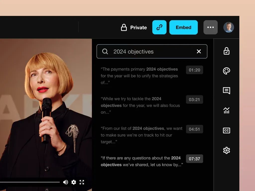 Searching within a video using its transcript